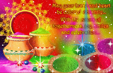 colorful animated greeting card for happy holi 2017