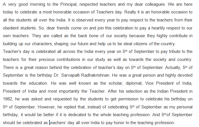 Happy Teacher's Day Speech in English for Students