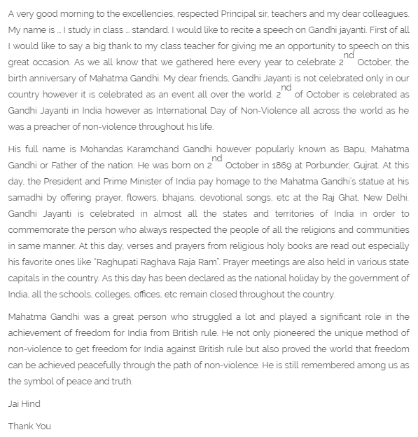 Happy Gandhi Jayanti Mahatma Gandhi Speech & Essay in English